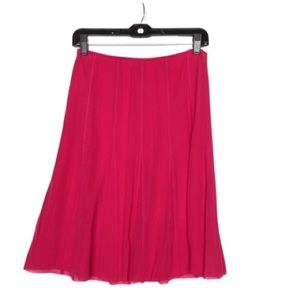 100% Silk Hot Pink Pleated Midi Length Skirt Sz 2